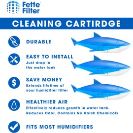 Fette Filter - Humidifier Cleaner in The Shape of a Shark, Demineralization Float Compatible with Most Humidifier and Fish Tank, Eliminates White Dust and Reduce Odor - Pack of 3