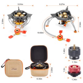 WADEO 7200W Windproof Camping Stove, Camping Gas Stove with Piezo Ignition, Two Fuel Canister Adapter, Carry Case, Portable Stove, Backpacking Stove for Outdoor Backpacking Hiking and Picnic