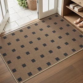 Woven 2x3 Washable Rugs for Entryway Jute Non-Slip Kitchen Rug Modern Farmhouse Doormat Low Pile Indoor Outdoor Neutral Entrance Throw Rug Floor Carpet, Tan/Brown