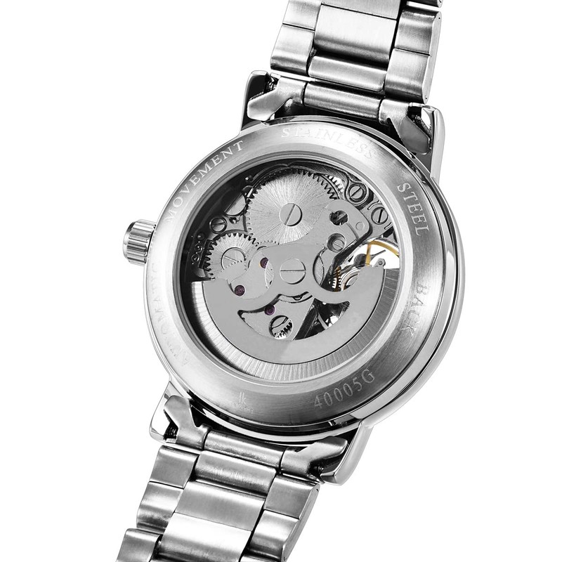 Alienwork IK Automatic Watch Men Women Skeleton Glass Base, Silver/silver/silver