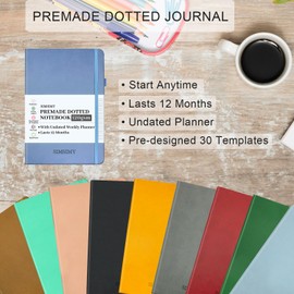 SIMSIMY Premade Bullet Dotted Journal Notebook, Pre-made Dot Grid Journaling with Undated Weekly & Monthly Planner, Various Trackers - 12 Month Organization, A5 Hardcover