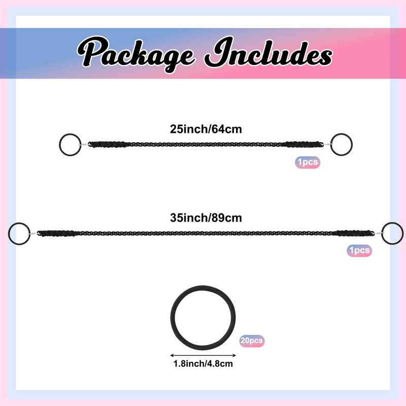 ARefugen 2 Pack 25"/35" Strong Hair Ties and 20Pcs Elastics