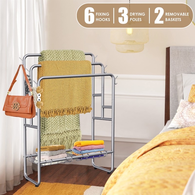 40" H Free Standing Towel Rack with 2 Storage Baskets