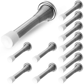 Spring Door Stopper, 12 Pcs Wall Mounted Spring Doorstop, Spring Door Stop for Walls, Silver
