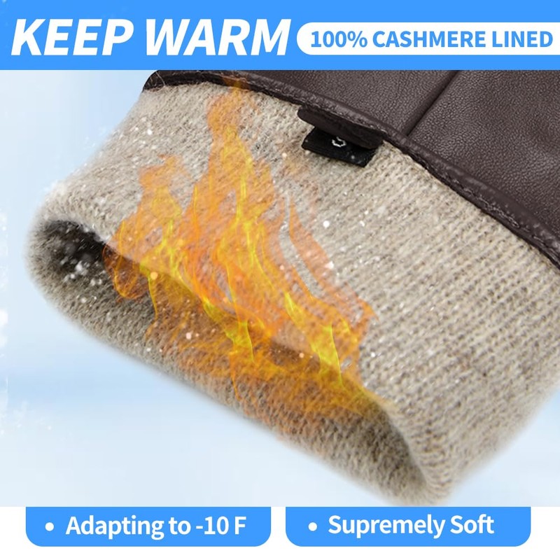 MGGMOKAY Men's Real Leather Gloves with Warm Cashmere Lining, brown