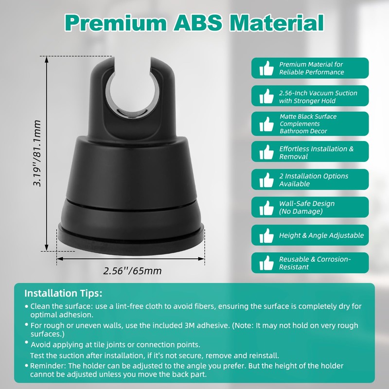 Hibbent Vacuum Suction Cup Shower Head Holder, Removable Showerhead Bracket,
