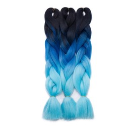 Benehair Ombre Braiding Hair 3 Bundles/lot 24inch Jumbo Braiding Hair Extensions High Temperature Synthetic Braid Hair Braiding Hair Pre Stretched Braid Extensions (Black+Dark Blue+Light Blue)