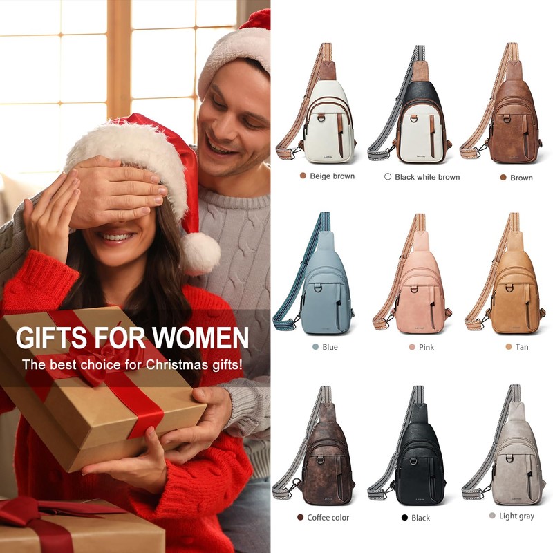 LATMAP 7L Sling Bag for Women Men Leather Small Sling