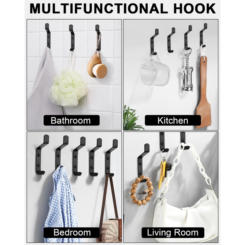 Kureny Pack of 12 Coat Hooks, Coat Hooks for Screwing,