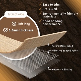 GSCIT Club Maple Edge Banding, 1/2 Inch x 50ft Pre-glued Flexible Wood Veneer Tape for Cabinet Repair and Furniture Restoration