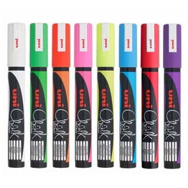 Uni-Ball PWE-5M Chalk Marker Pen Art Marker - Set of 8-1 of Each Colour