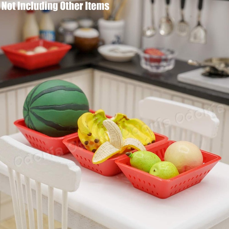 Odoria 1/12 Scale Miniature Plastic Baskets 6Pcs Dollhouse Accessories, Red