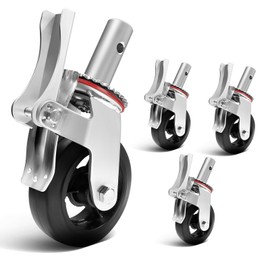 Scaffolding Caster Wheels Set, Heavy Duty Locking 4 x 6inches Scaffold Casters, 4400LBS Capacity with Double Lock System, for Scaffolding, Shelving, Workbenches, Silver (6 inch)