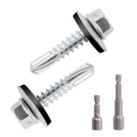 NICKLIN Self Tapping Screws Metal,104Pcs Self Drilling Screws,Trapezoidal Sheet Metal Screws with Washers,Roofing Screws with 2 Hex Bit Socket Wrench Set for Steel,Wood,Industry