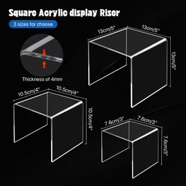 Worldity 6 Pcs Acrylic Risers for Display, 3" 4" 5" Clear Acrylic Risers Display Stands, Square Acrylic Display Stands for Dessert, Cupcake, Candy, Figure & Cosmetics Showcase