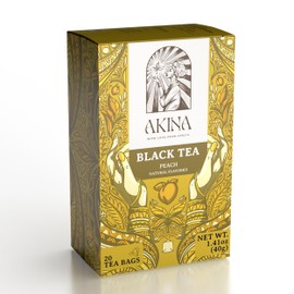 Akina Single-Origin Peach Black Tea Bags | 100% Naturally Fruit Flavored Tea Bags, Kenyan Origin, Gourmet, Hot Beverage (20 Envelope Tea Bags, 40g) | 2-pack | 40 bags total