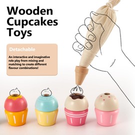 HERSITY Wooden Cupcakes Toys Pretend Play Food Desserts Kids Baking Set, Kitchen Playset for Toddlers 3-5, Tea Party for Little Girls Cooking Games age 3 4 5 Years Old Girls Boys