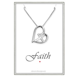 Sterling Silver Cross Necklace for Women, Cross and Heart Necklace for Teens, Baptism Gift Necklace, Faith Necklace, 18 inches