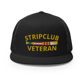 RIVEMUG Strip Club Veteran Premium Trucker Hat High Crown Flat Bill Adjustable Cap - Funny Dare Gag Gift Joke Black