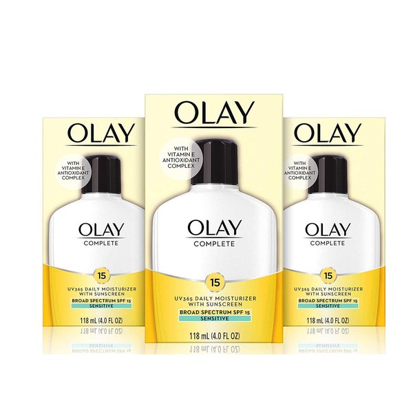 Olay Complete Lotion Moisturizer with Sunscreen SPF 15 Sensitive, 4.0 Ounce, 3 Count