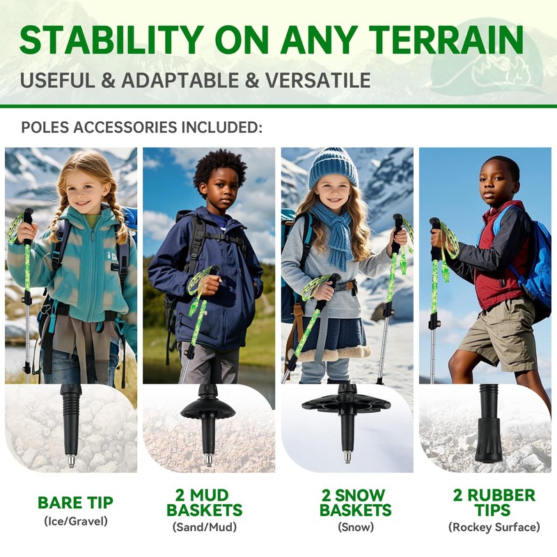 Collapsible Hiking Poles for Kids - 2 Pack Aluminum Trekking