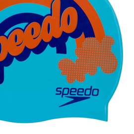 Speedo SPEFT Unisex Child Junior Slogan Cap Cap - Aqua Splash/Navy/Pure Orange, One Size