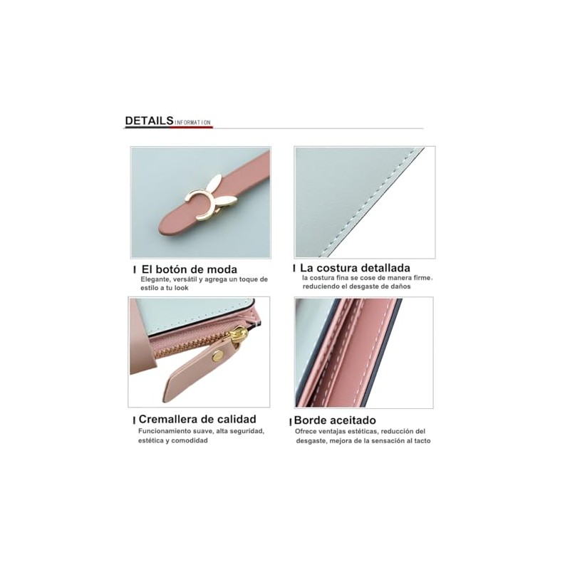 Cartera para Mujer de Piel, Delgada Largo Billetera de Doble,