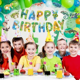 Reptile Birthday Party Supplies Reptile Jungle Happy Birthday Banner and 15 Pcs Reptile Hanging Swirl Wildlife Snake Alligator Lizard Turtle Camping Wilderness Jungle Birthday Party Decorations