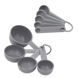 KitchenAid Universal Easy To Read Measuring Cup and Spoon Set with Soft Grip Handle for Maximum Control, Hang Hole and Nesting For Easy Storage, Dishwasher Safe, 9 Piece, Gray