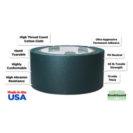 2" Forest Green Colored Premium-Cloth Book Binding Repair Tape | 15 Yard Roll (BookGuard Brand)