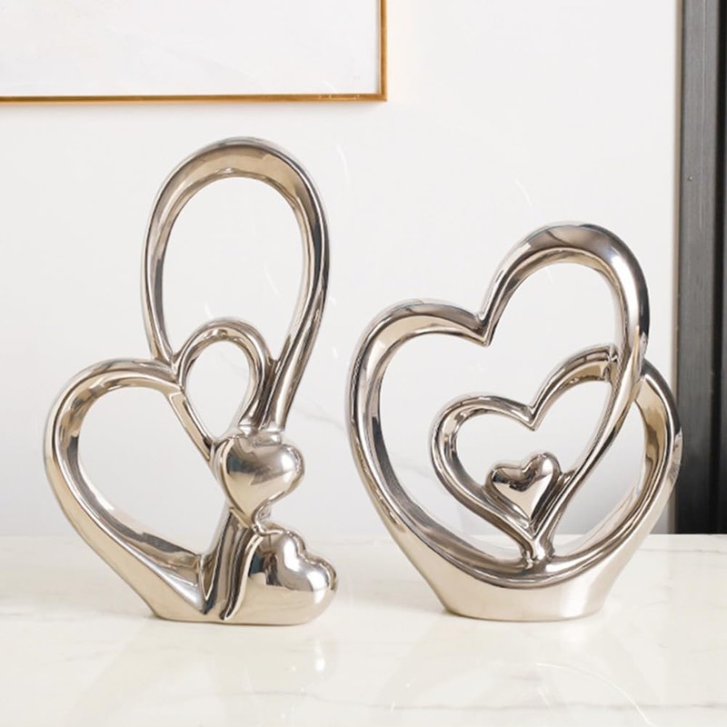 Double Heart Ornament,Double Heart Ceramic Statue,Home Decoration sculpture,Creative Home Modern