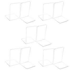 HOSTK 10Pcs Book Ends, Clear Acrylic Bookends for Shelves, Heavy Duty Books Holders and Desktop Organizer, Book Stopper for School Office Home Books Cd File Video Games