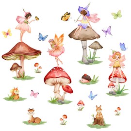 Fairy Wall Stickers - 30cm X 90cm Enchanted Woodland Wall Stickers, Mushroom Wall Stickers Butterfly Fairy Tale Wings Decals, Flower Fairies Stickers, Girls Wall Stickers for bedrooms Fairies