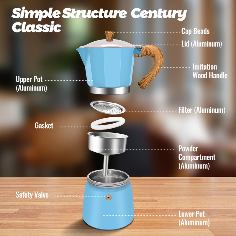 Vaolvpant 9 Cup Aluminum Moka Pot Classic Stovetop Espresso Coffee