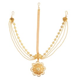 Efulgenz Gold Tone Indian Jewelry for Women Dubai Style Matha Patti Indian Gold Tone Floral Multilayer Beads Chain Matha Patti Indian Bollywood Bridal Hair Jewelry for Women Hair Accessories,