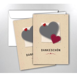 RotfuchsDesign 3 Thank You Cards with Heart Thank You Cards Thank You with Envelopes Folding Card Heart Thank You Blank DIN A6 Wedding Christening Birthday Anniversary Celebration Confirmation