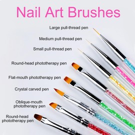 Kzouenzu Nail Art Brushes [Pack of 8], Nail Art Dotting Tools, Nail Art Brush, Brush Nail Design, Nail Brush for Dotting, Drawing, for DIY Nail Art Design
