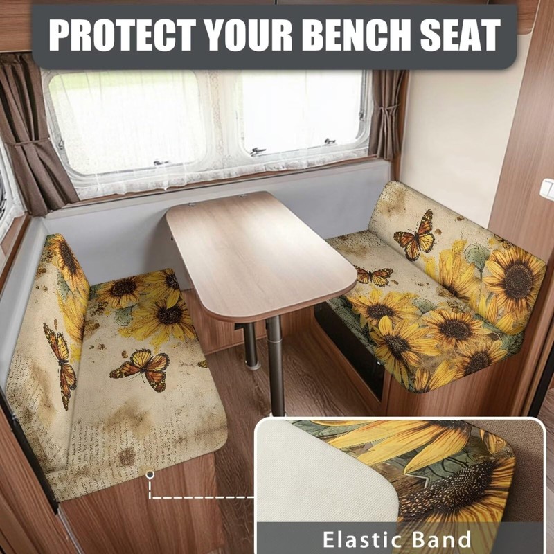 SUITOSELFY RV Couch Covers for Sofa Bed 2-Piece Sunflower Butterfly