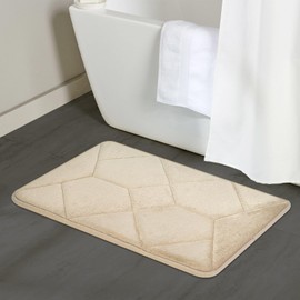Cozary Memory Foam Bathroom Rugs, Super Soft Absorbent and Non-Slip Bath Mats for Shower Floor, Quick Dry Machine Washable Carpet Rug for Home Decor (44"×26",Beige)