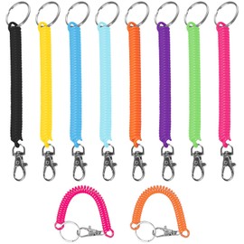 10Pcs Anti-Lost Stretchy Spiral Keyrings with Retractable Carabiner – Extendable 39in Coil Spring Keychains, Durable EVA Plastic Key Holders for Keys, Wallet, Phone (Vivid Colors, Theftproof Design)