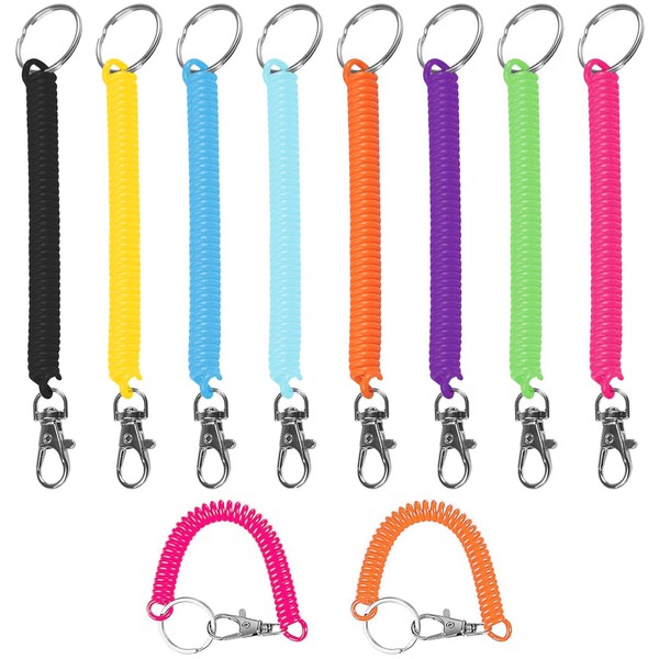 10Pcs Anti-Lost Stretchy Spiral Keyrings with Retractable Carabiner – Extendable