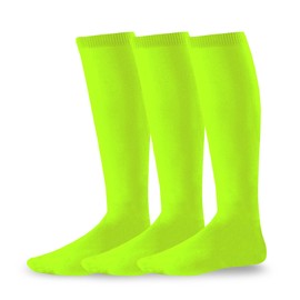 Youth to Adult Unisex Soccer Athletic Sports Team Cushion Socks 3 Pack (Large (10-13), Neon Green)