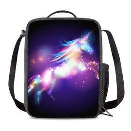 JIMOWANG Galaxy Unicorn Insulated Lunch Bag with Shoulder Strap and Bottle Holder Portable Thermal Lunch Container Bag for School Travel Picnic