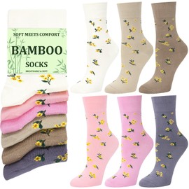 6 Pairs Women Bamboo Socks Newest Designs Soft Ladies Sock Breathable Comfortable Gifts for Women，Color 6,One Size