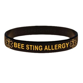 Bee Sting Allergy ID Bracelet Wristband - Black - 6 Inches