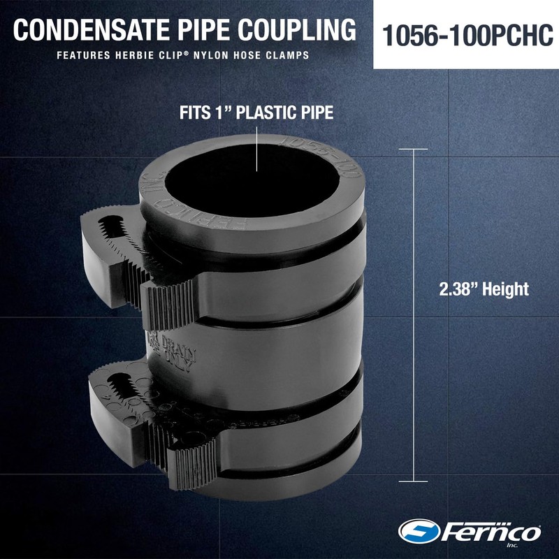 Fernco 1-inch Flexible PVC Condensate Pipe Coupling for Plastic Plumbing