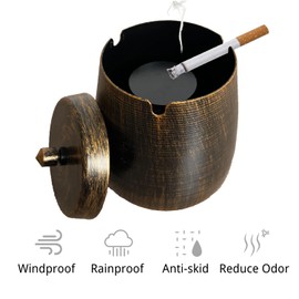 WUSIFIE Ash Tray, Large Outdoor Ashtray with Lid, Ashtray for Outside Patio, Stainless Steel Windproof Smokeless Ash Tray for Balcony, Ashtrays for Smokers, Home Office Decoration