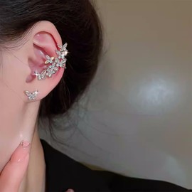 Ximdble Vintage Crystal Butterfly Ear Climber Earrings Crystal butterfly Cuff Earrings Gold Rhinestone Butterfly Crawler Earrings Boho Cluster Crystal Stud Earrings for Women