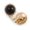 Round Crystal with Black Acrylic Bead Clip On Earrings in