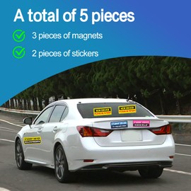Student Driver Magnet for Car，Reflective Detachable Student Driver Sticker Magnet Novice Safety Signs for Cars 3 Magnetic Bumper Stickers with 2 Paste 9 x 3.5 Inch